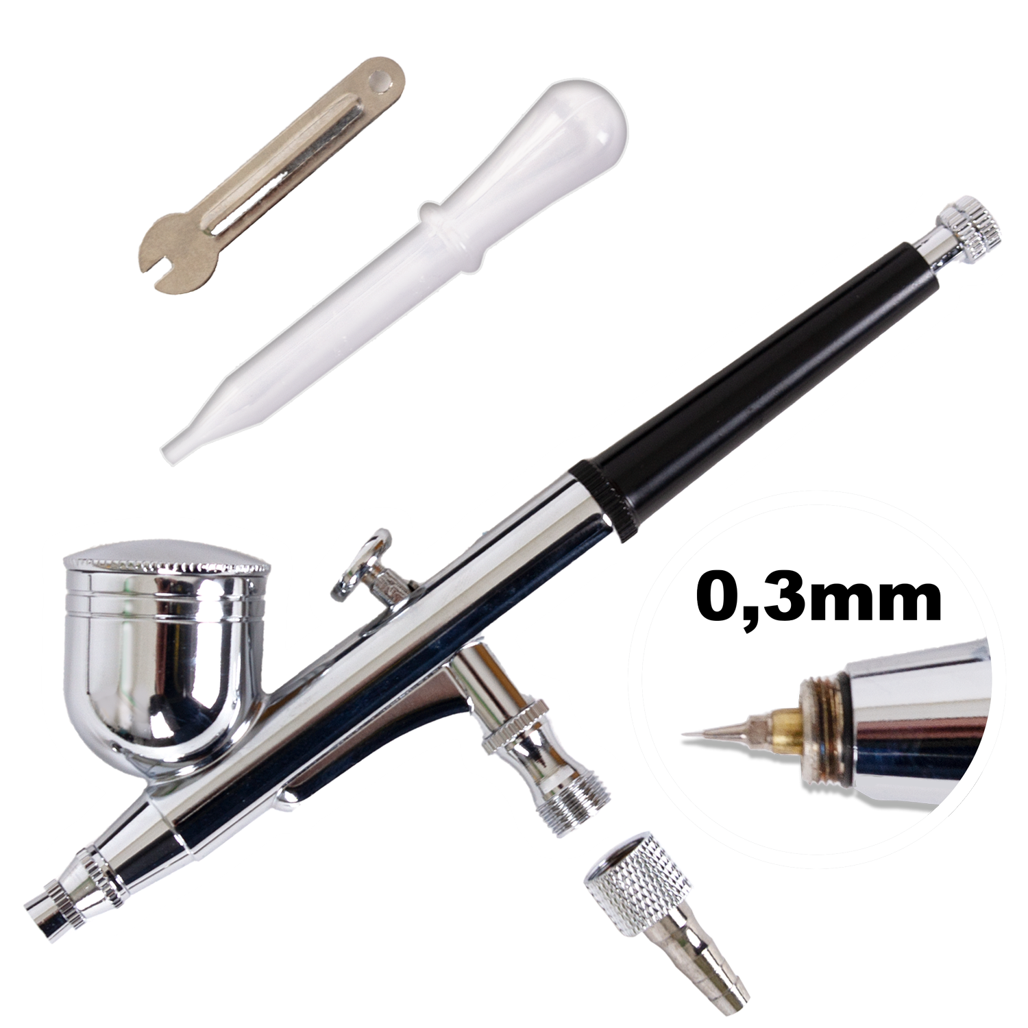 Airbrushpistole Profi-AirBrush Gravity Double-Action-Gun 130 D 0,3 mit Druckluftschlauch