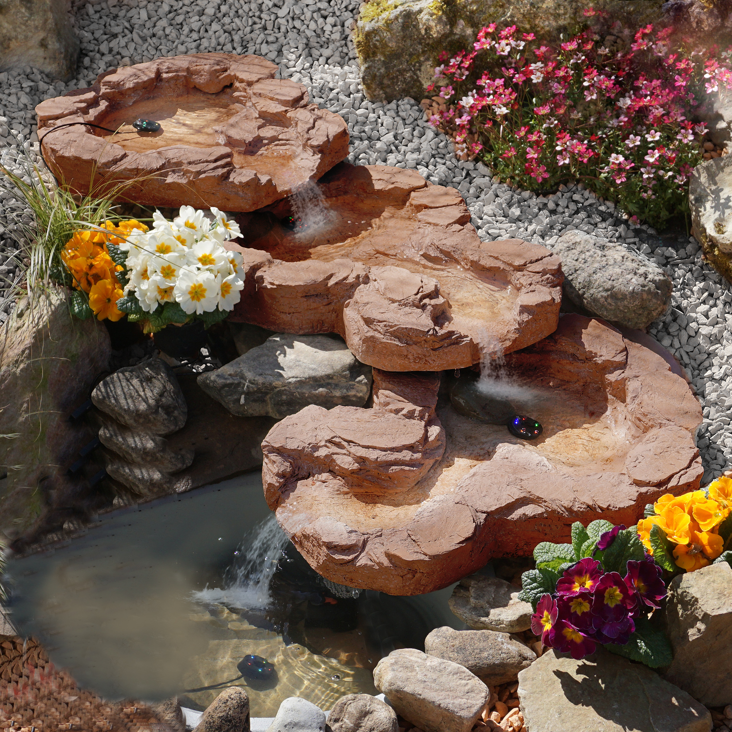 Bachlauf QUELLBACH II sand-stein, 3-teilig mit 4 RGB LED-Licht-230V